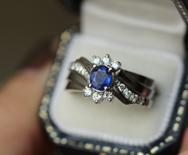 blue gemstone ring in ring box