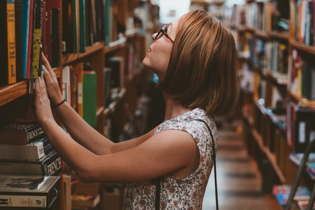 A woman in a library